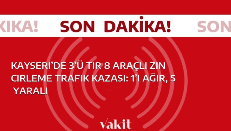 Kayseri’de 3 tır ve 8 araçın karıştığı zincirleme trafik kazasında 1’i ağır olmak üzere 5 kişi yaralandı.