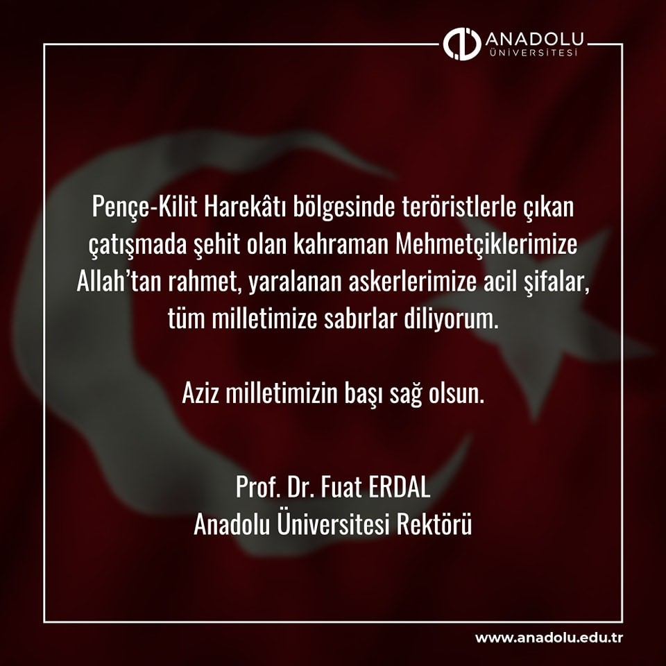 Rektör Erdal, taziyelerini iletiyor