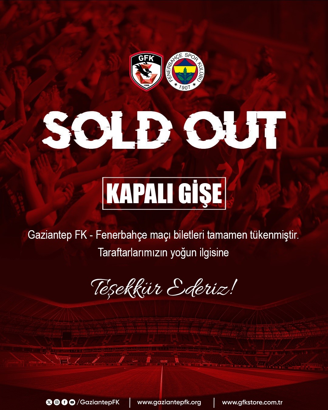 Gaziantep FK – Fenerbahçe maçı biletlerinin tamamı satıldı