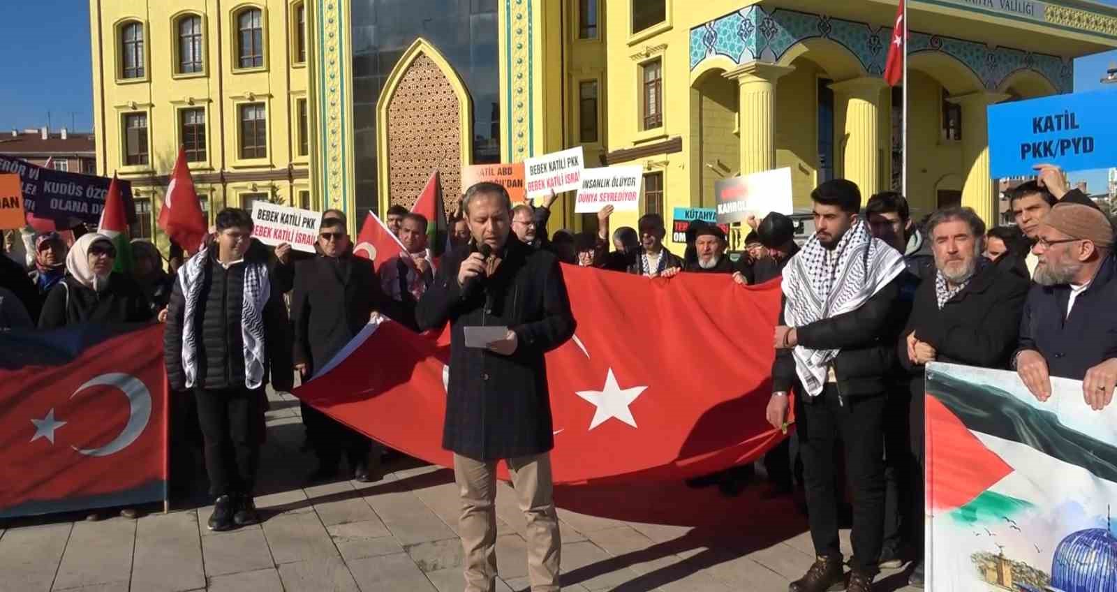 Kütahya’da halk, terör örgütü PKK, İsrail ve ABD’yi protesto etti