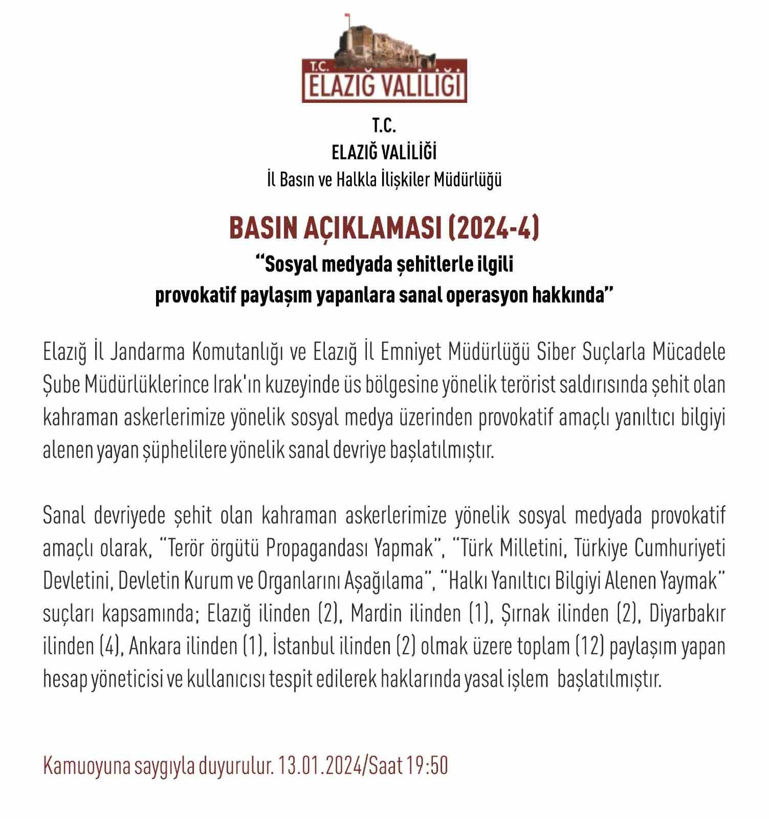 Şehitlerin hedef alındığı provokatif mesajlarıyla ilgili yasal süreç başlatıldı