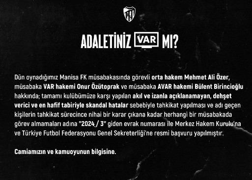 Kocaelispor, hakemlerle ilgili TFF ve MHK’ye başvuruda bulundu