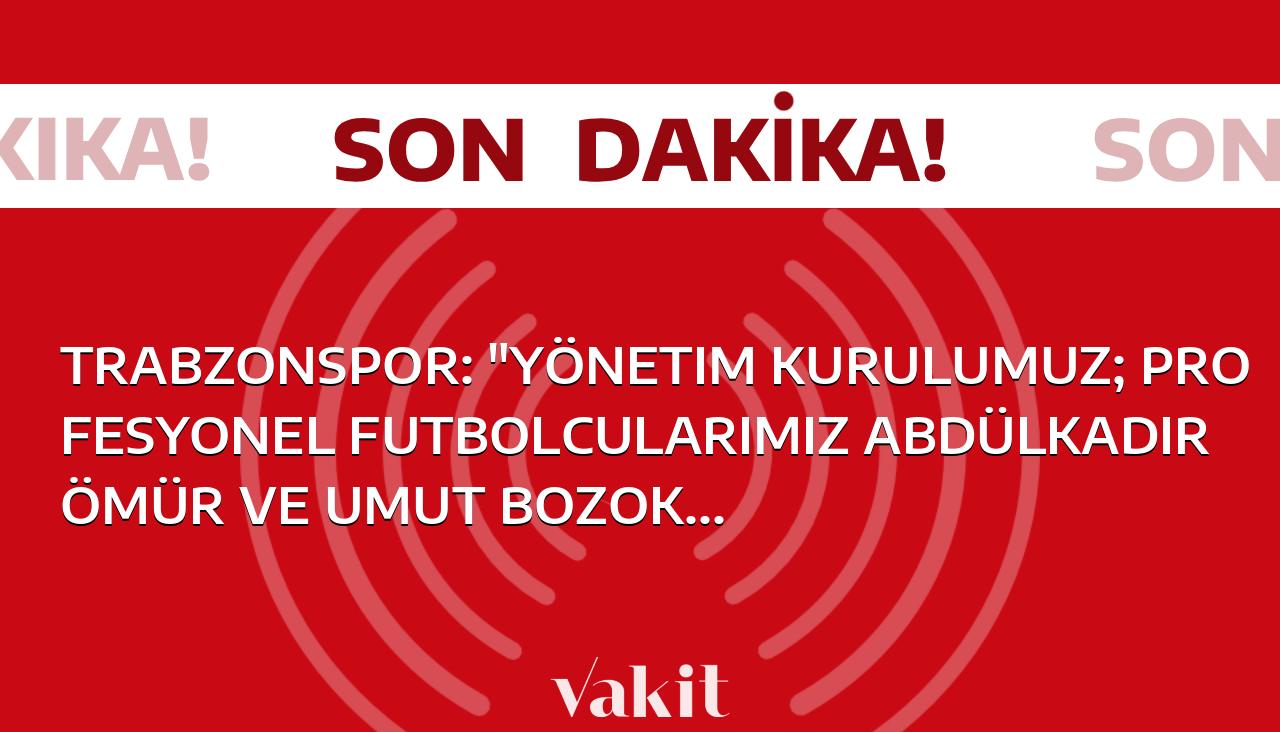 Trabzonspor: “Yönetim Kurulumuz; profesyonel futbolcularımız Abdülkadir Ömür ve Umut Bozok’un bundan sonraki süreçte A takımdan ayrı olarak idman yapmaları yönünde karar almıştır. Ayrıca iki oyuncuyla ilgili kulübümüzün disiplin yönetmeliği kapsamında inceleme başlatılmıştır.”